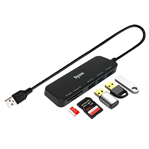 Image of Dyazo Upgraded 6 Fan Cooling Pad Laptop Raiser & USB Hub 5 in 1, 3 USB Port 2.0 & 2 TF & SD Slots Data Transfer Upto 480Mbps Compatible for MacBook, DELL, Computers & Other laptops, Black