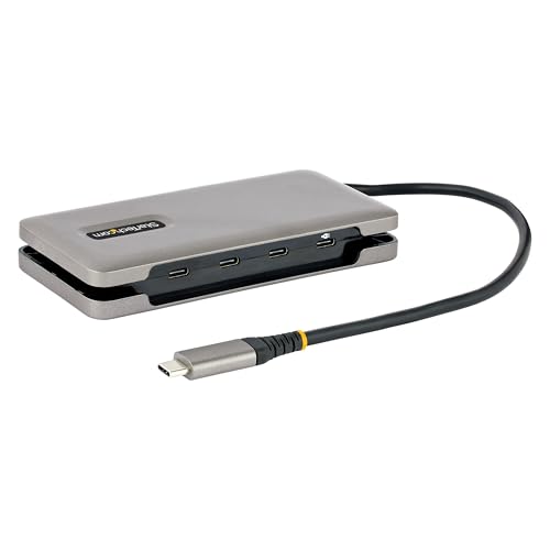 StarTech.com 4-Port USB-C Hub, 4X USB-C Ports, USB 3.1-10Gbps - Portable USB C Hub w/ 100W Power Delivery Pass-Through - USB Type C Hub w/ 12.6in/32cm Wrap-Around Cable - USBC Splitter (HB31CM4CPD3)
