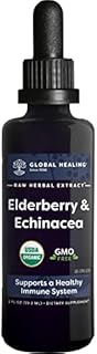 Global Healing USDA Organic Elderberry & Echinacea Liquid Supplement Tincture | Antioxidant Immune Support Against Harmful Organisms for Adults and Kids, Vegan, Non-GMO, 2-Month Supply (2 Oz)