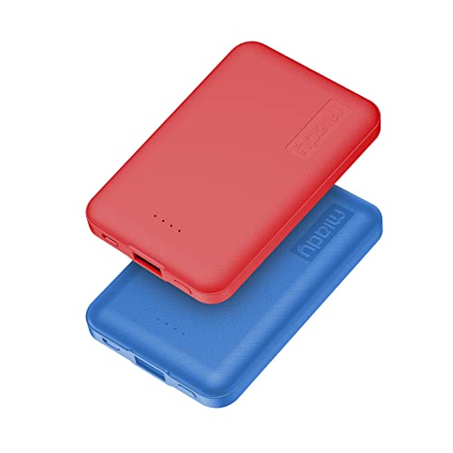 Miady 2-Pack 5000mAh Mini Portable Charger, 5V 2.4A USB-C Output Fast Charging Battery Pack Travel Small Power Bank Compatible with iPhone 16/15 Galaxy S24/S22 iPad Android etc (Red + Blue)