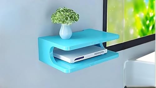 Image of Dime Store Setup Box Stand /Set Top Box Stand Wall Mount for Home Wall Shelf for Holding Speakers WiFi Router Game Console Remote Streaming Device (Standard, Blue)(Engineered Wood)