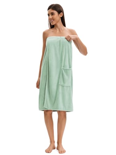Image of Towel Wrap For Women After Shower,Plush Bath Robe Female,Sauna Spa Wrap Around Towels With Pockets