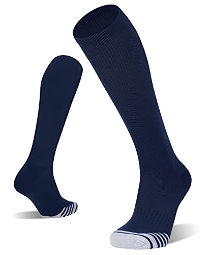 FITRELL 2 Pack Baseball Soccer Softball Socks for Kids Youth Men & Women Over-the-Calf Knee High Socks Navy Blue Small