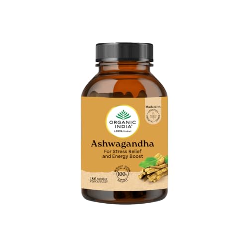 A TATA Product - Organic India Ashwagandha Capsules - 180 Veg Cap...