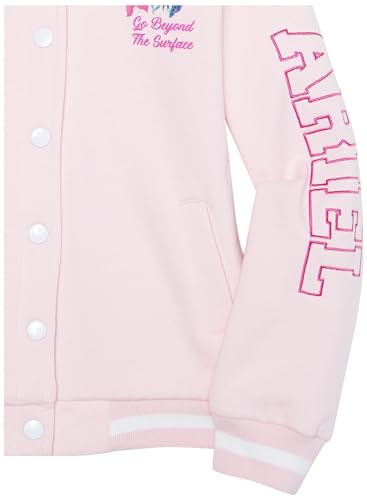 Disney Girls' The Little Mermaid (Movie) Ariel Fleece Button Up Varsity Bomber Jacket Toddler to Big Kid4