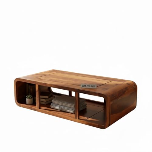 Image of Sheeshsam Wooden Center Coffee Table - Solid Wooden Coffee Table for Living Room - Tea Table Teapoy Center Piece for Home Sofa Center Table for Living Room (Honey, Keith)