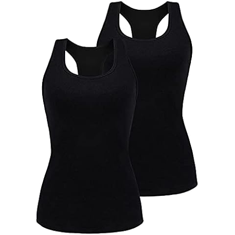 Charmo Tank Tops for Women with Shelf Bra Racerback Basic Undershirt 2 Pack Black L Cover