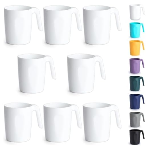Berglander tazas de café de plástico blanco con asas 8 piezas 450ml, taza de agua reutilizable, fácil de transportar, ideal para el hogar, el jardín, el picnic, el camping, al aire libre
