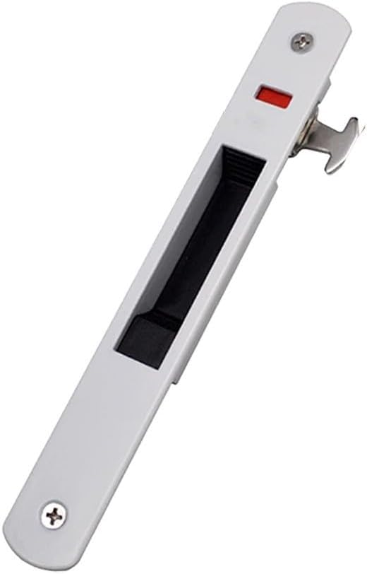 Stainless steel sliding door single side hook lock, rust resistant glass door strip lock, secure locking for sliding patio doors, screw hole design for safe installation (white)