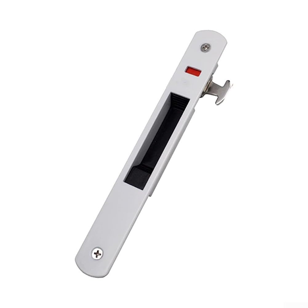 Stainless steel sliding door single side hook lock, rust resistant glass door strip lock, secure locking for sliding patio doors, screw hole design for safe installation (white)