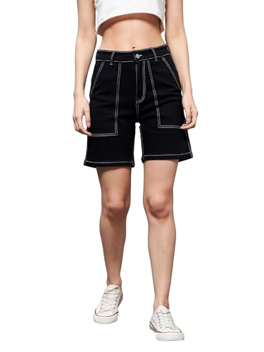 Image of Miss Chase Women's Regular High Rise Above Knee Stretchable Denim Shorts