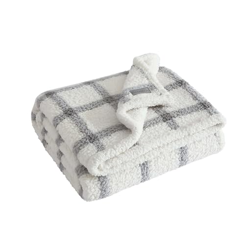 Image of Eddie Bauer - Throw Blanket, Ultra-Soft Plush Bedding with Faux Shearling Reverse, Blanket for Couch & Bed (Bunkhouse Plaid Grey, 50 inch x 60 inch)