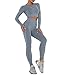 DUROFIT Conjuntos Deportivos para Mujer Leggins y Crop Top Deporte Sport Set Conjunto de Ropa Deportiva Legging Mallas de Yoga Fitness Cintura Alta Camiseta de Manga Larga Push Up Leggins Mujer
