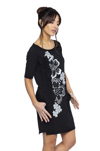Mamatayoe Vestido Drama para Mujer, Manga Corta, Escote Redondo, Negro, Talla L