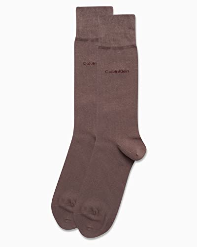 Calvin Klein Mens Dress Socks - 2 Pairs Egyptian Cotton Blend Comfort Stay Up Cuff Crew Socks for Men (7-12), Size 7-12, Smoke Brown2