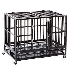 Big &Adult Dog Heavy Duty Dog Crate Strong Metal Large Dog Cage 42 INCH Black Colour with Wheel 704