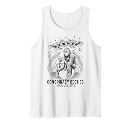 Conspiración Besties Bigfoot Ufo Alien Believer Camiseta sin Mangas
