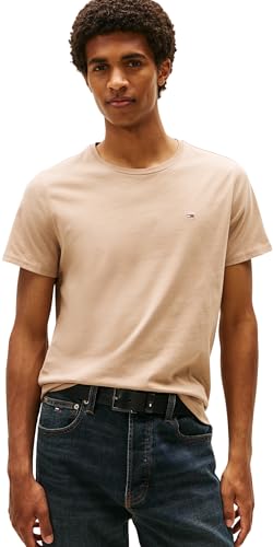Tommy Jeans T-Shirt Manches Courtes Homme Original Slim Fit, Beige (Coastal Taupe), XS