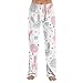 Easter Pajamas for Women Cute Pants Bunny Print Stretchy Trousers Elastic Waist Lounge Sleep Lightweight Trendy Loungewear（4-White,Large）