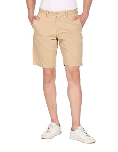 Image of U.S. Polo Assn. Men Light Khaki Flat Front Slim Fit Regular Shorts
