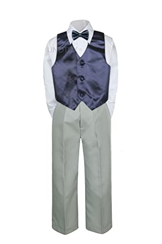 4PC Shirt Gray Pants Vest & Bow tie Set Baby Boy Toddler Kid Formal Suit Sm-7