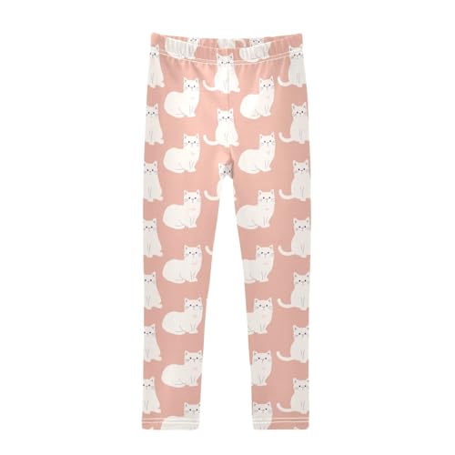 CaTaKu Girls Leggings White Cute Cat Leggings for Girls Kids Athletic Workout Yoga Pants Size 4t
