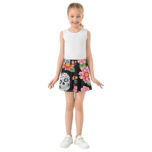 Dance Girls' Shorts Athletic Skorts Toddler Tennis Skirts Teen Skirt Colorful Sugar Skull Bright Flower 4t3