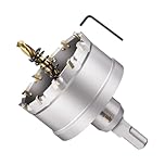 METALLIXITY Hole Saw 58mm (2-9/32"), Heavy Duty Tungsten Carbide with Center Drill Bit Hex Key Spring - Hole Cutters for Thick Stainless Steel Steel Metal Plates. Silver