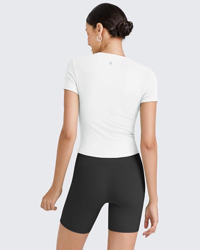 Image of G4Free BareFeel Womens Workout Tops Short Sleeve Half Zip Slim Fit Athletic Shirts Gym Running Yoga Slight Crop Tshirts