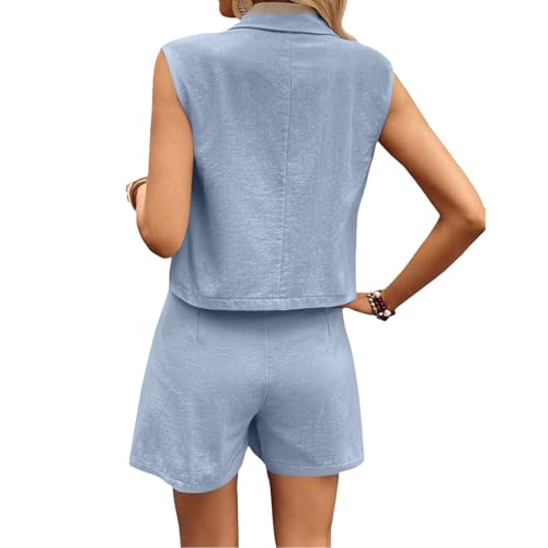 Two Piece Sets for Women Dressy Summer Sleeveless Blazer Vest and High Waist Shorts Suit Business Casual Outfits3