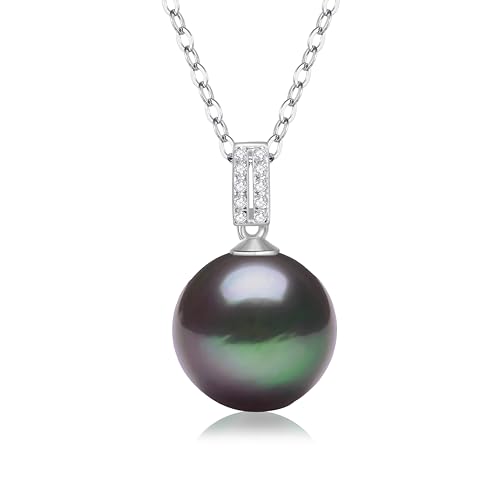 12-13mm Tahitian Black Pearl Pendant Necklace for Women, Genuine Cultured Pearl, 925 Sterling Silver, Simple Elegant Jewelry Gift for Wife Mom Girlfriend
