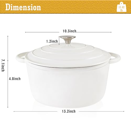 Dutch Oven,Cast Iron Dutch Ovens,Dutch Oven Pot with Lid,5 QT Enamel Dutch Pot,Dutch Ovens with Dual Handles,Cast Iron Pot for Braiser,Cooking,Gifts for Family,White - Thumbnail 3