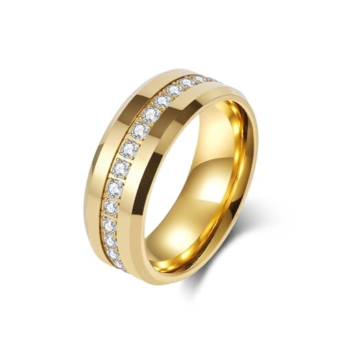 Bague de fiançailles tungstène anti-rayures 8MM or pour doigts sensibles taille 69