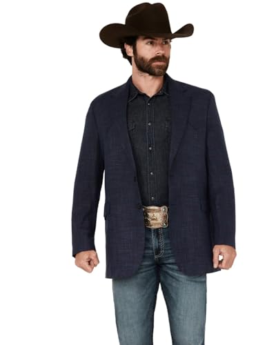 Circle S Men's Plaid Print Western Sportcoat Navy 44 LNG US