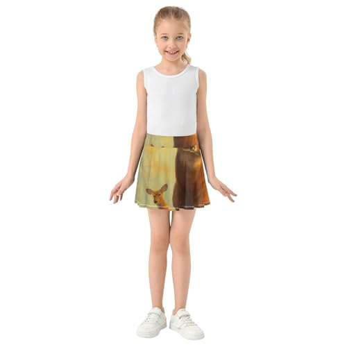Joisal Kids Tennis Skirts Deers Forest Autumn Orange Girls Skorts Athletic Shorts Children Girl Skort 4t3