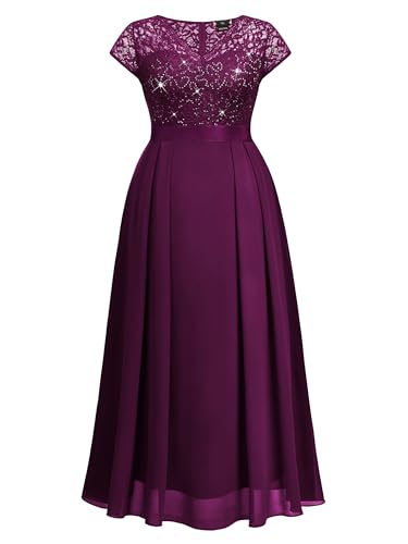 Image of Miusol Women's Plus Size Sequin Floral Lace V Neck Formal Gowns Evening Party Chiffon Maxi Dress