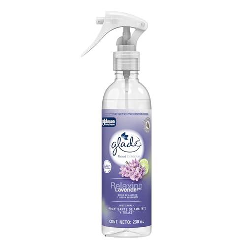 La mejor selección de Fragancias para el hogar - los preferidos. 43 Glade Aromatizante para Hogar Mood Collection Aroma Relaxing Lavender, Aromatizante de Ambiente y Telas, Mist Spray 230ml