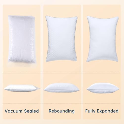 Image of JOLLYVOGUE Pillows Queen Size Set of 2 - Oeko-Tex Certified Queen Pillows Set of 2 with Brushed Fabric & Diamond Embossing, Features Medium Support for Side, Back, Stomach Sleepers