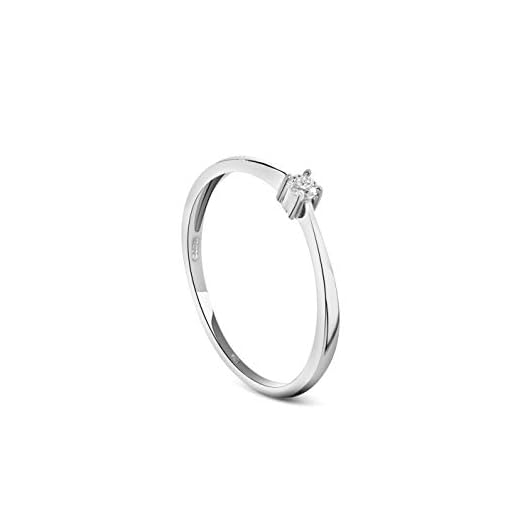 Miore - Anillo de compromiso para mujer, oro blanco de 9 quilates/oro 375, diamante brillante de 0,05 ct