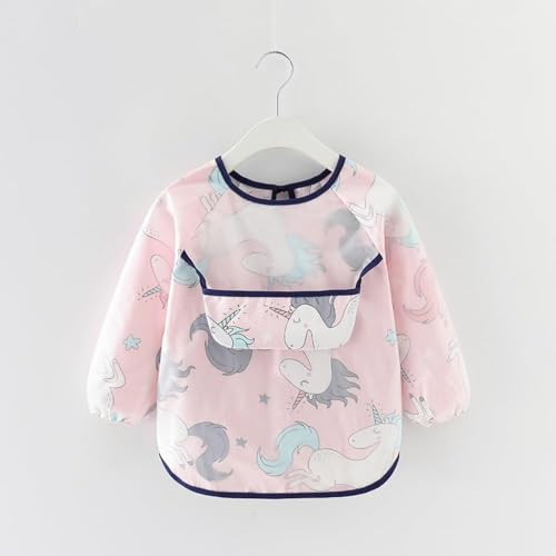 Image of Waterproof Long Sleeve Cotton Baby Bibs, Reusable With Catch-All Pocket, Washable And Lightweight Fabric, Fits Bibs For Baby 6 Months+ Age