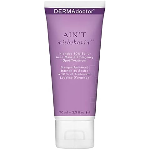 DERMAdoctor Ain't Misbehavin' Dermatologist Approved 10% Sulfur Acne Treatment Mask & Acne Spot Treatment, Clears Up Acne Blemishes | Allergy Tested, Hypoallergenic, Non Irritating - 2.3 fl oz Cover