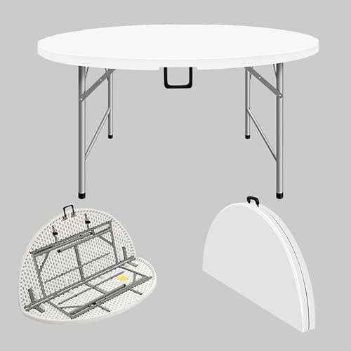Mesa plegable redonda, mesa portátil de picnic al aire libre con asa y soporte de metal, carga de 300 kg para camping, barbacoa, jardín