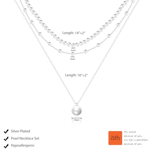 Image of Zeffy Gold Pearl Necklace for Women, Dainty 14K Gold /Silve Plated Layered Pearl Choker Pearl Earrings Pearl Bracelets Wedding Trendy Gold Jewelry Set for Women Gifts
