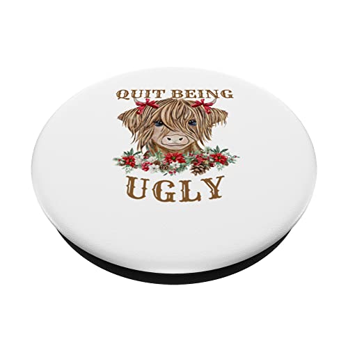 Quit Being Ugly Funny Southern Sayings Cute Cow Farm PopSockets Swappable PopGrip, Black - Image 2