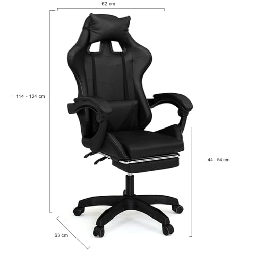 IDMarket - Fauteuil de Gaming Alex réglable avec Repose-Pied, Coussin de tête et Coussin Lombaire Noir – Image 4
