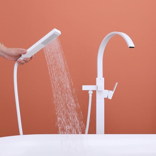 Robinet baignoire ilot blanc autoportante avec douchette
