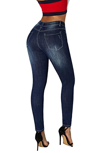 Roswear Women's Ripped Mid Rise Destroyed Skinny Jeans Slate Blue S #TOP1