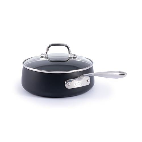 Image of All-Clad HA1 Expert Hard Anodized Nonstick 2.5 Qt Saucepan with Lid, Stay-Cool Ergonomic Handle, Dishwasher-Safe, Oven-Safe Up to 350°F, Induction Compatible with All Cooktops, Cookware Pot, Black