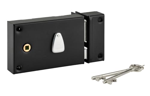 THIRARD - Serrure Horizontale en Applique à Clé à Fouillot pour Portail - Droite - Axe 56 mm - 140 x 82 mm - Noir - 2 Clés - Coffre et Gâche Acier Cambré - Mécanisme à 6 Gorges