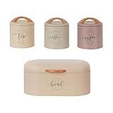Photo Gallery perfk set di 4 contenitori per zucchero, caffè e tè con coperchio, eleganti contenitori multiuso facili da pulire, contenitore per il pane per la Photo Gallery perfk set di 4 contenitori per zucchero, caffè e tè con coperchio, eleganti contenitori multiuso facili da pulire, contenitore per il pane per la